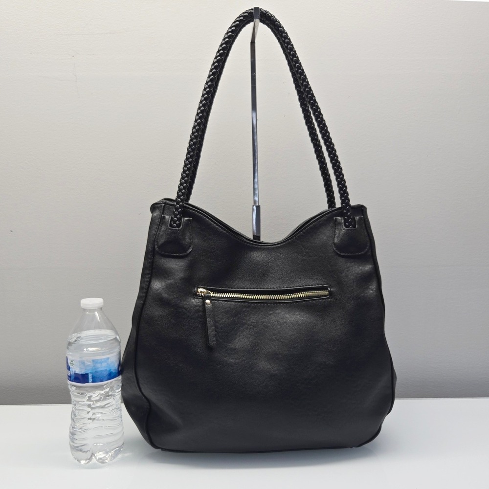 Antik Kraft Shoulder Bag Large Black Pebbled Vegan Leather Three Compartment